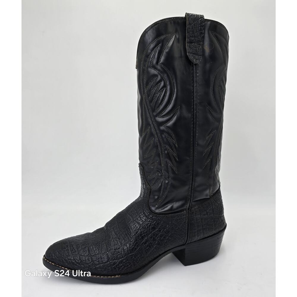 Vintage Bronco Black Western Cowboy Boots Stitched Pebbled Made in USA Men's 9EE